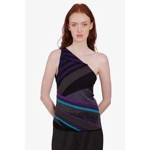 Gucci Purple/Multicolor Striped Giltter One Shoulder Top Size M